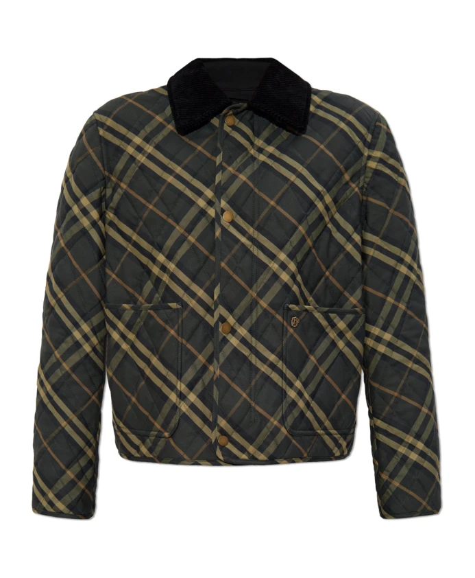 

Стеганая куртка с вельветовым воротником Burberry, зеленый