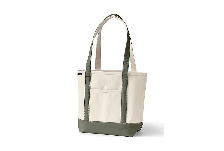 

Средняя холщовая сумка-тоут с пятью карманами, открытым верхом и длинными ручками Lands' End, цвет natural/dark olive green