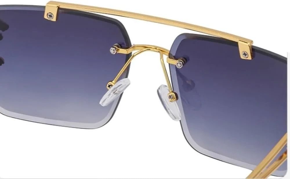 

Модные металлические солнцезащитные очки без оправы с леопардовым принтом, двойной перемычкой и градиентными оттенками «океан» GHVWYX, 3pcs Grey Blue Green