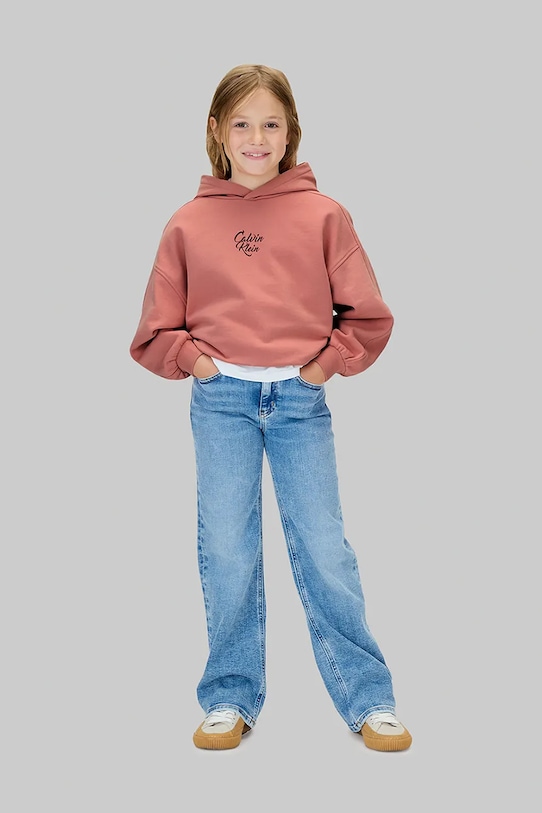 Детская хлопковая толстовка Calvin Klein Jeans, розовый — фото 4