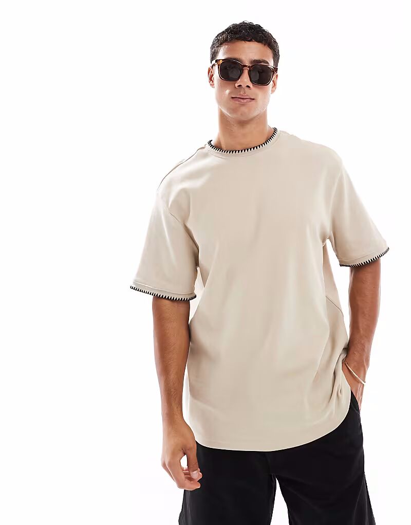 

Футболка oversize из потертого хлопка плотностью 200 г/м² в каменном цвете Threadbare