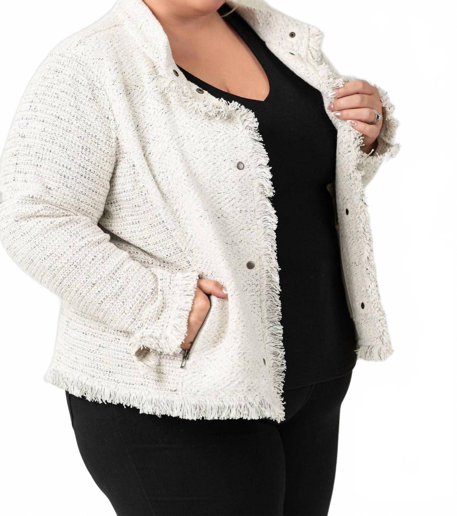 

Кремовая бахрома куртка с воротником - Plus Size Nic + Zoe