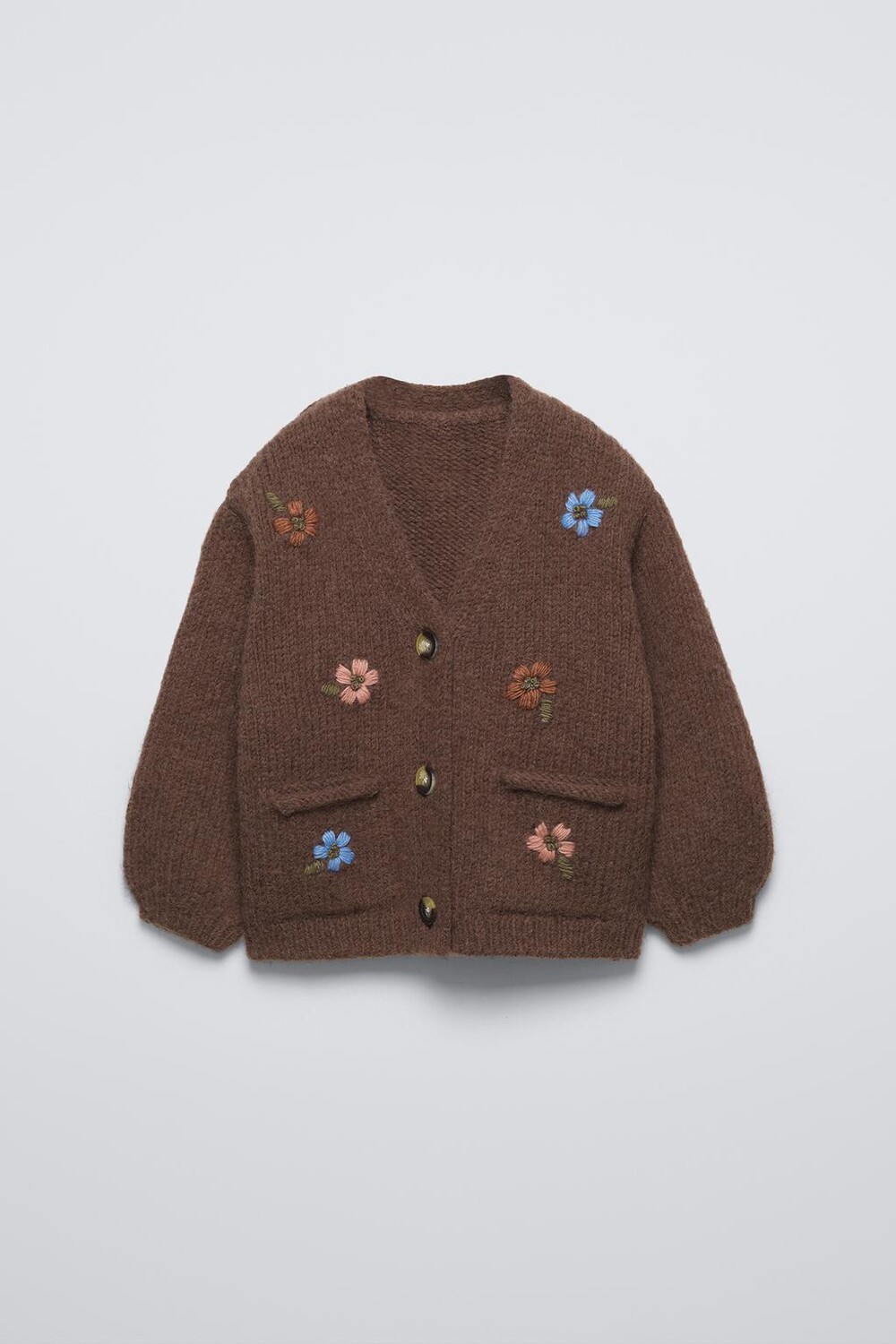 

Вязаный кардиган с цветочной вышивкой ZARA, коричневый