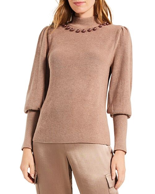 

Украшенный свитер с воротником-стойкой NIC+ZOE, цвет Tan/Beige