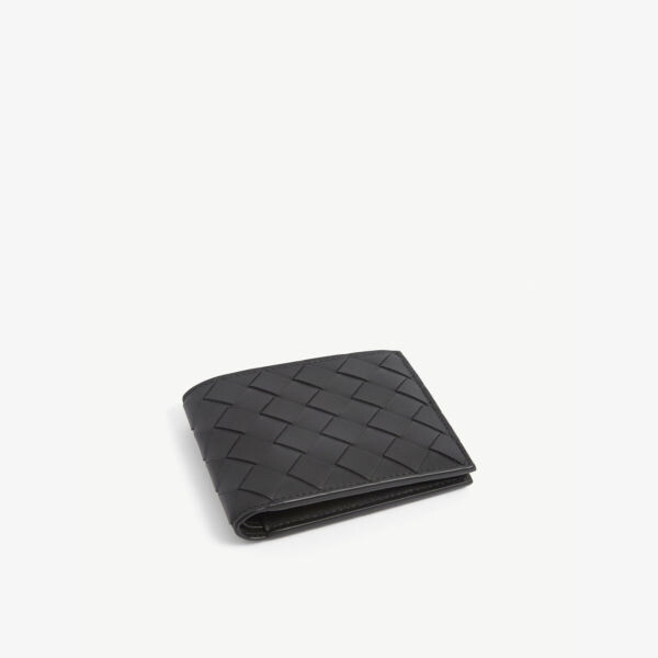 Кошелек двойного сложения из кожи Intrecciato Bottega Veneta, черный — фото 3