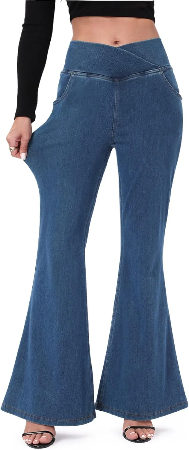 

Женские джинсы Bell Bottom с высокой талией, эластичные, с карманами TONIRY