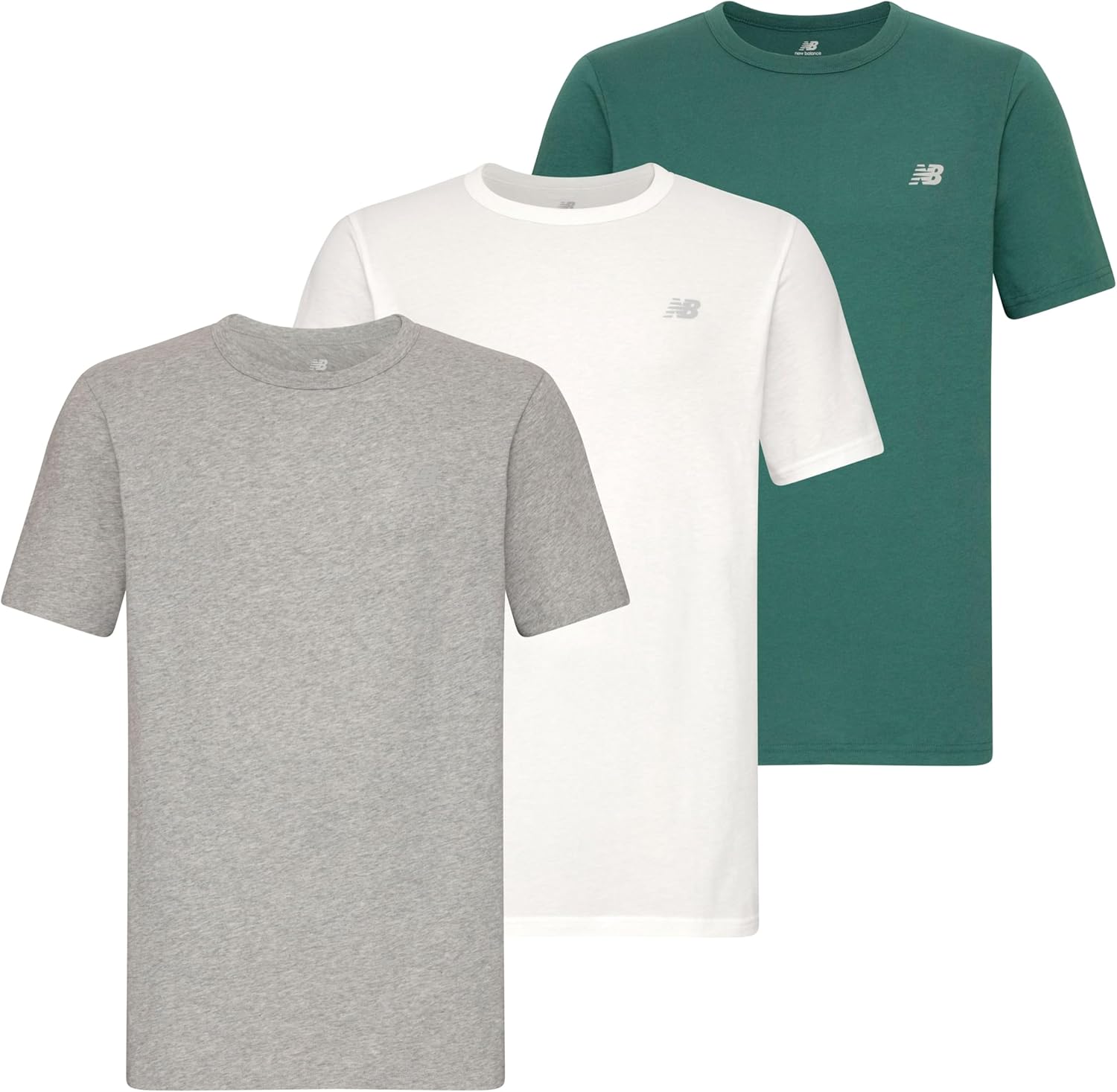 

Мужские хлопковые майки с круглым вырезом New Balance Performance (3 шт.), Light Heather Grey/White/New Spruce