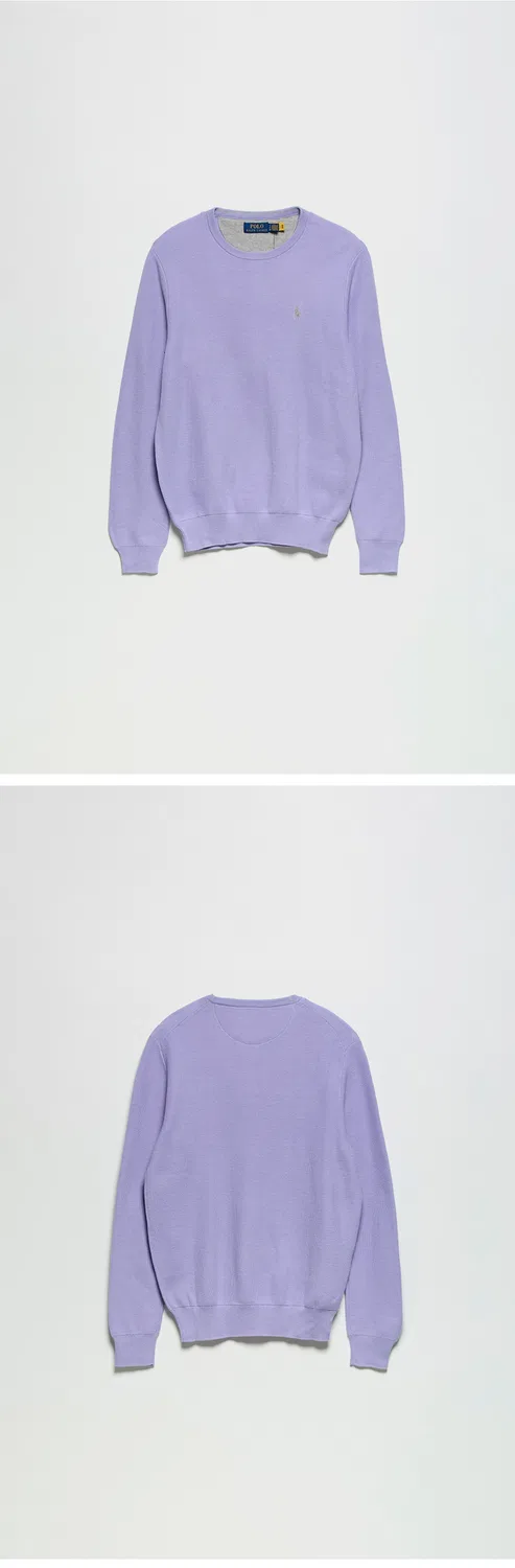 Мужской хлопковый свитер с текстурой фиолетового цвета от Polo Ralph Lauren — фото 3