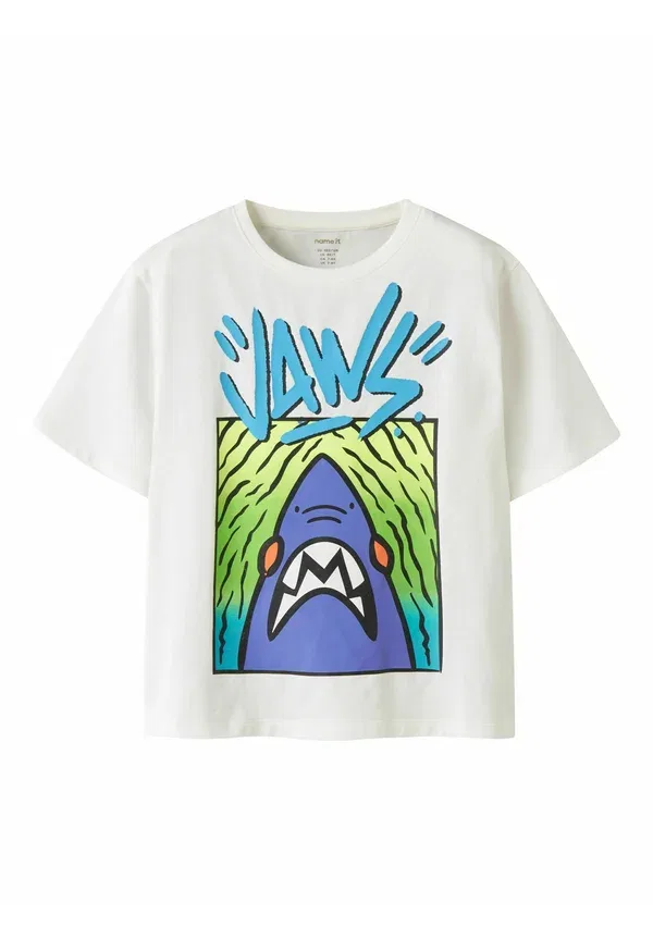 Футболка Name It Oberteil jaws print t-shirt, ярко-белый — фото 3