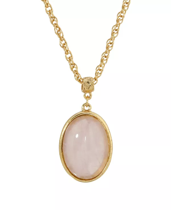 

Ожерелье с овальным кулоном из полудрагоценного розового кварца, покрытого 14-каратным золотом 2028, pink