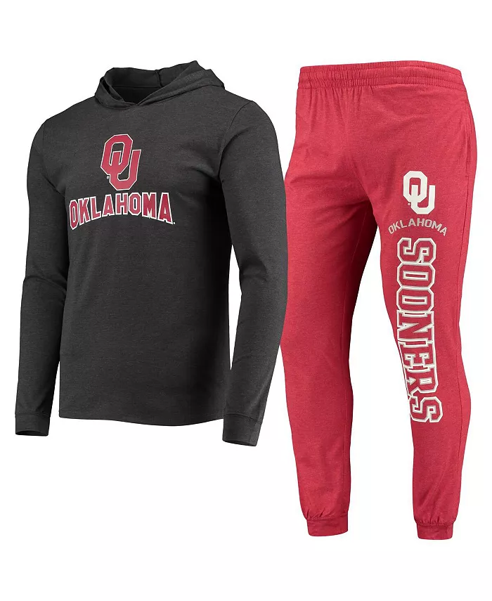 

Мужской комплект пижамы Oklahoma Sooners с длинными рукавами и худи в цветах Crimson и Heather Charcoal, включающий футболку и джоггеры Concepts Sport