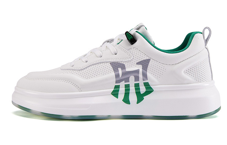 

Амортизирующие износостойкие низкие скейтерские кроссовки мужские бело-зеленые Pnj