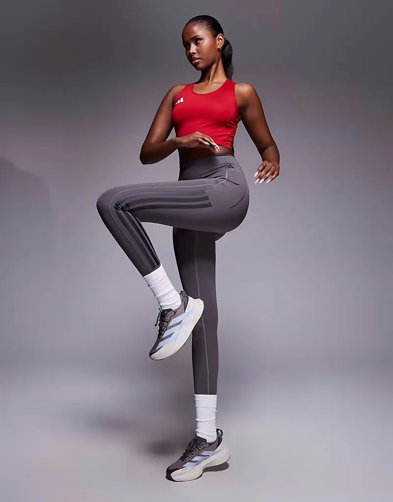 Adidas performance Леггинсы Adidas Training Optime 3 stripe 7/8 темно-серого цвета