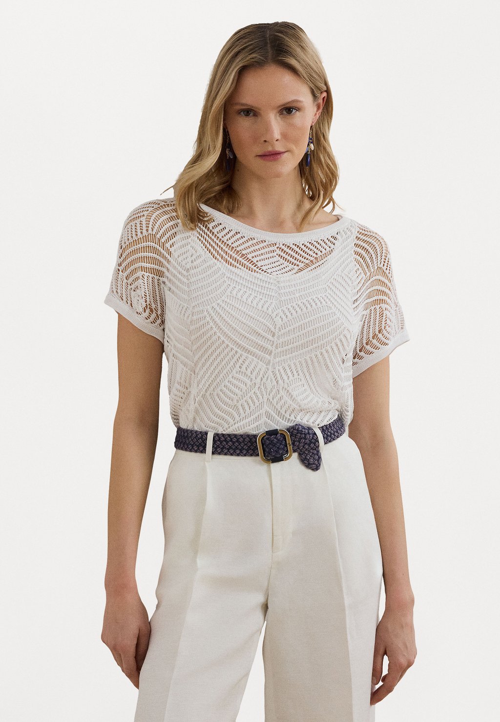 

Базовая футболка Geo Motif Mesh Short Sleeve Jumper Lauren Ralph Lauren, белый