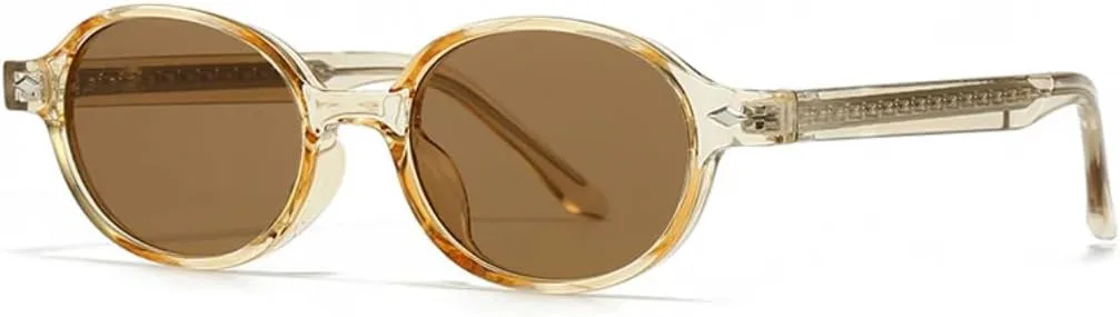 

Ретро маленькие овальные солнцезащитные очки для женщин, защита от УФ-излучения UV400, модные солнцезащитные очки для мужчин с заклепками SZVVBKK, Champagne Tea