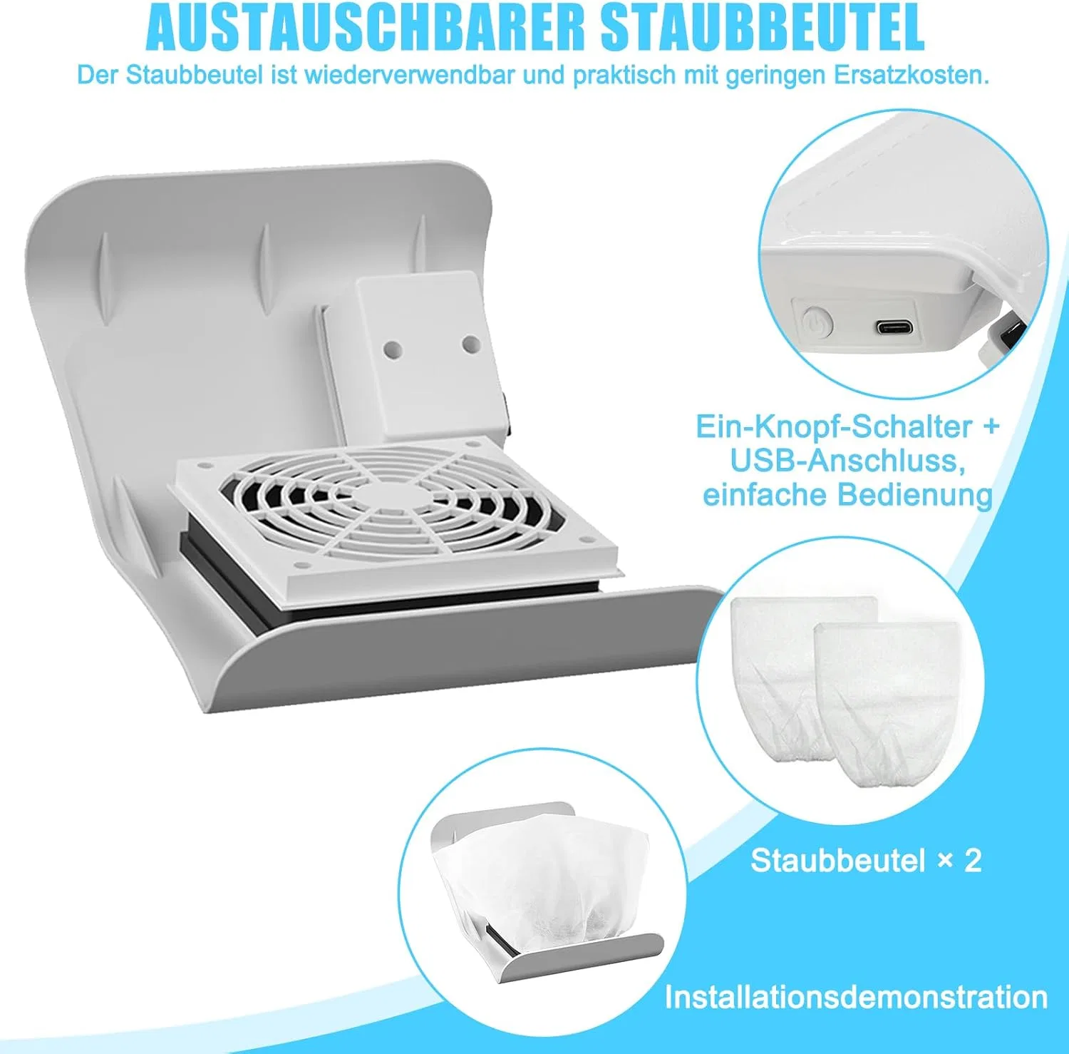 Пылесборник для ногтей с USB-интерфейсом Xunhe, White (White 1) — фото 3