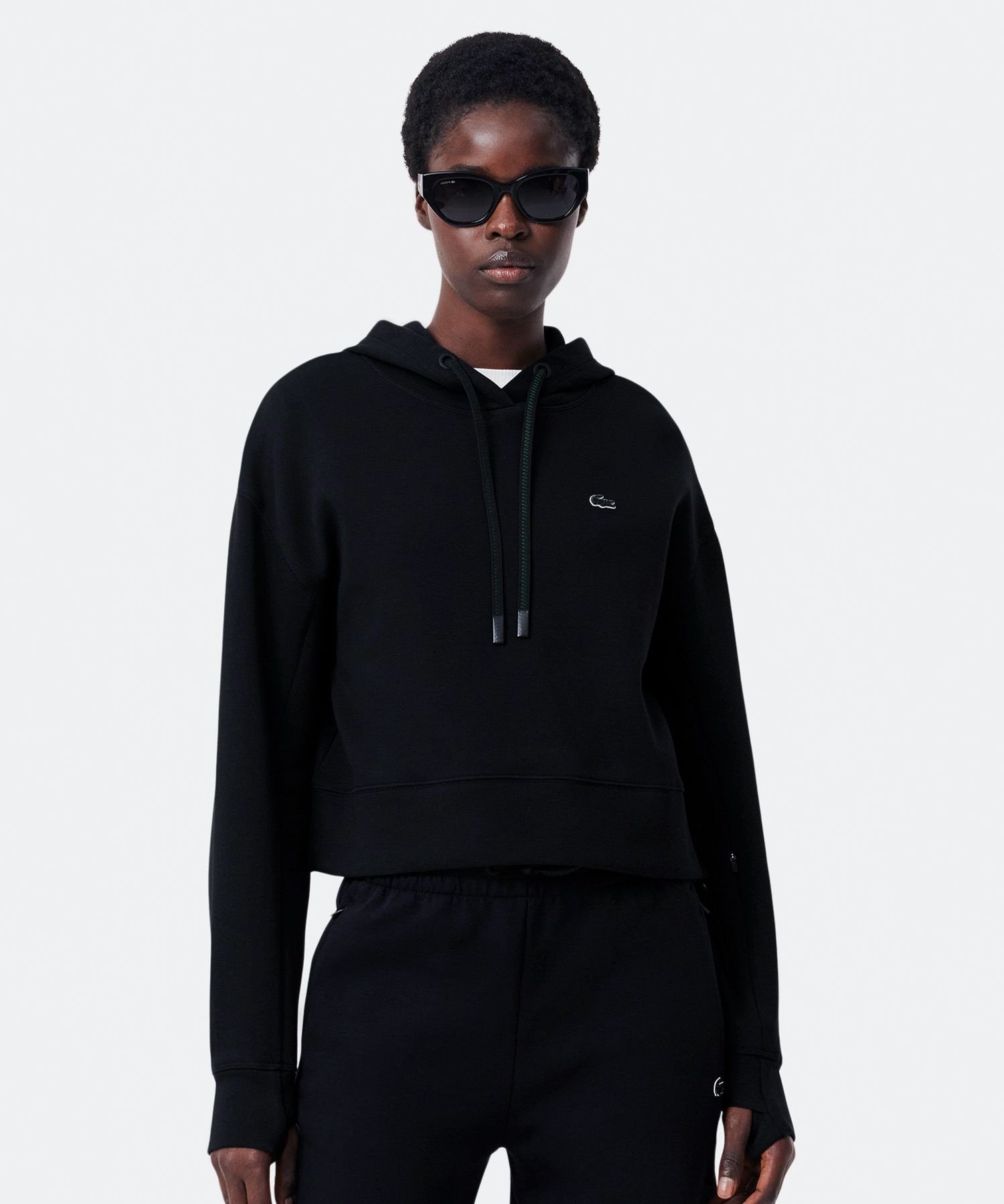 Толстовка LACOSTE Укороченная с капюшоном, Black