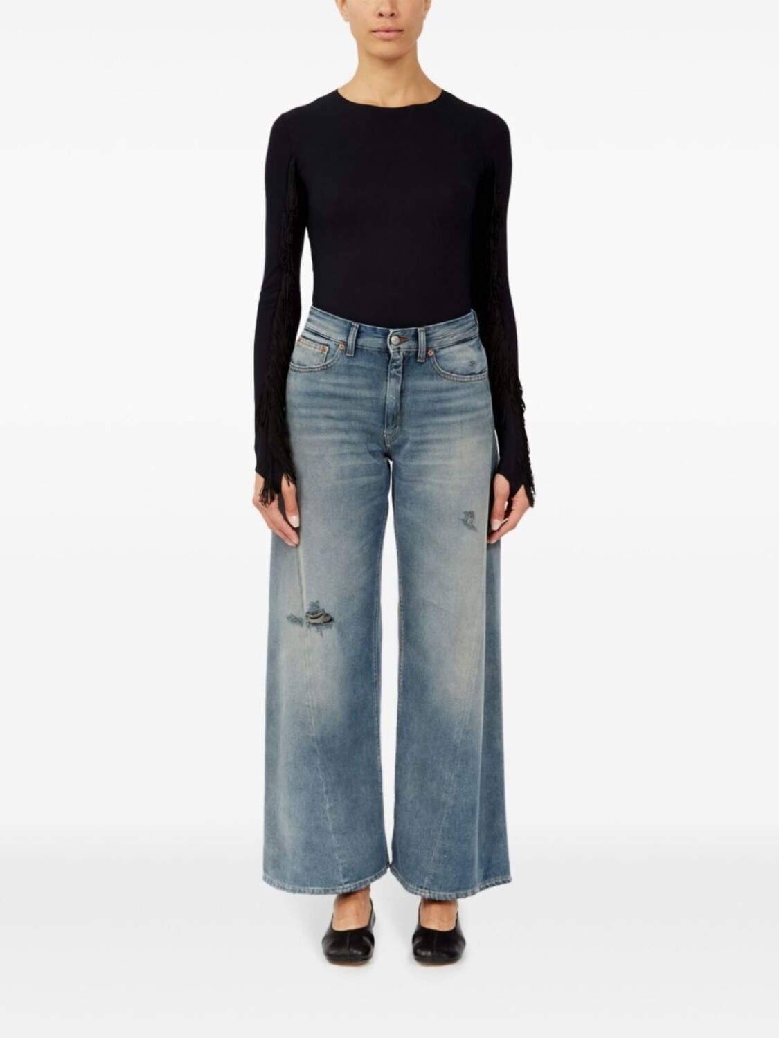 MM6 Maison Margiela широкие джинсы с эффектом потертости, синий — фото 2