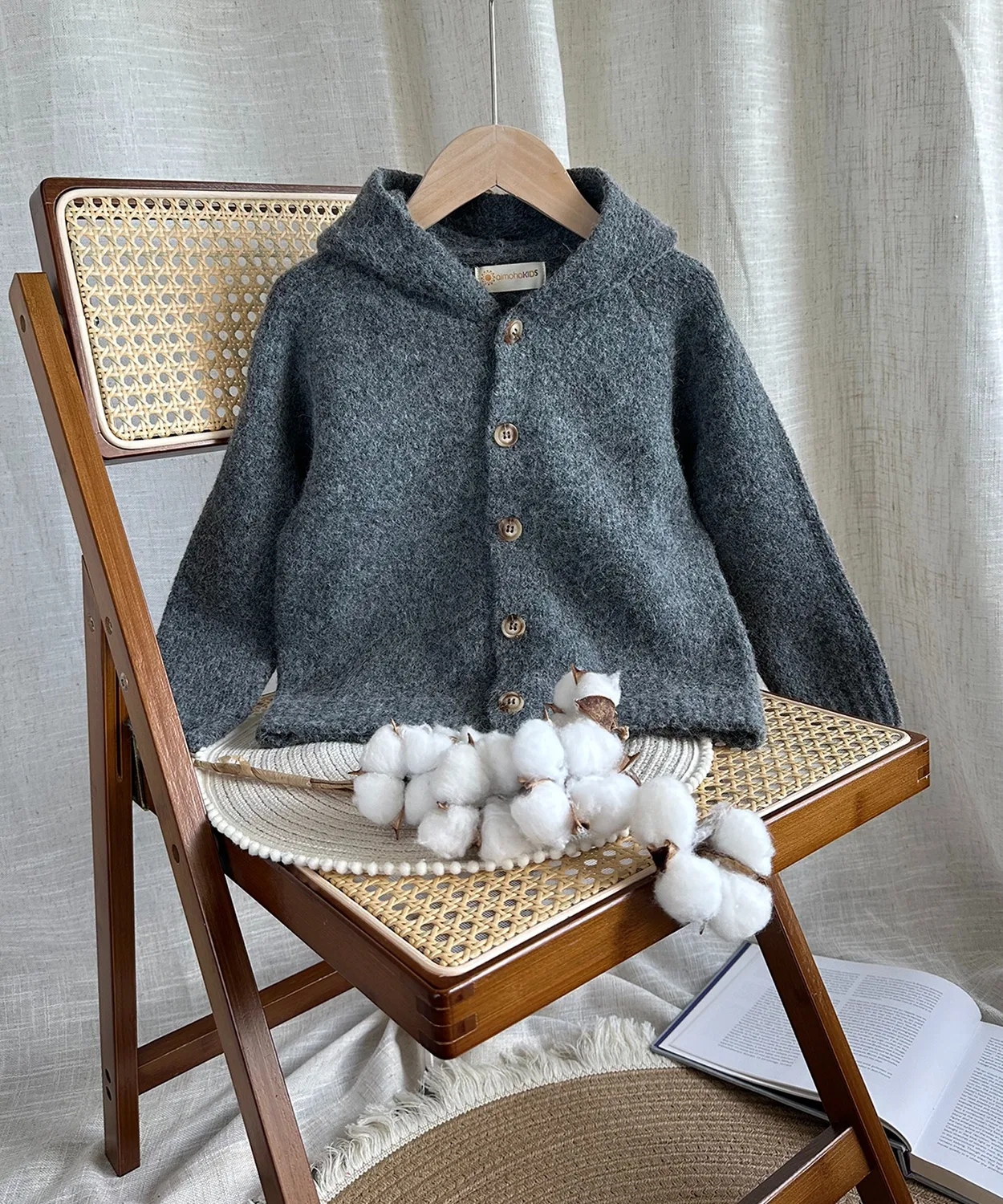 Детская куртка с капюшоном aimoha-KIDS уши медведя, тёмно-серый