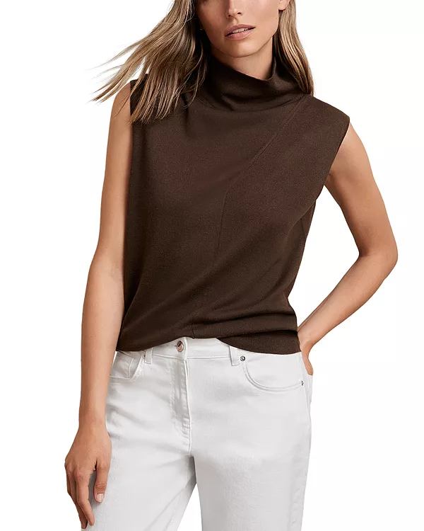 

Шерстяной топ Harper без рукавов с воротником-стойкой. Reiss, коричневый