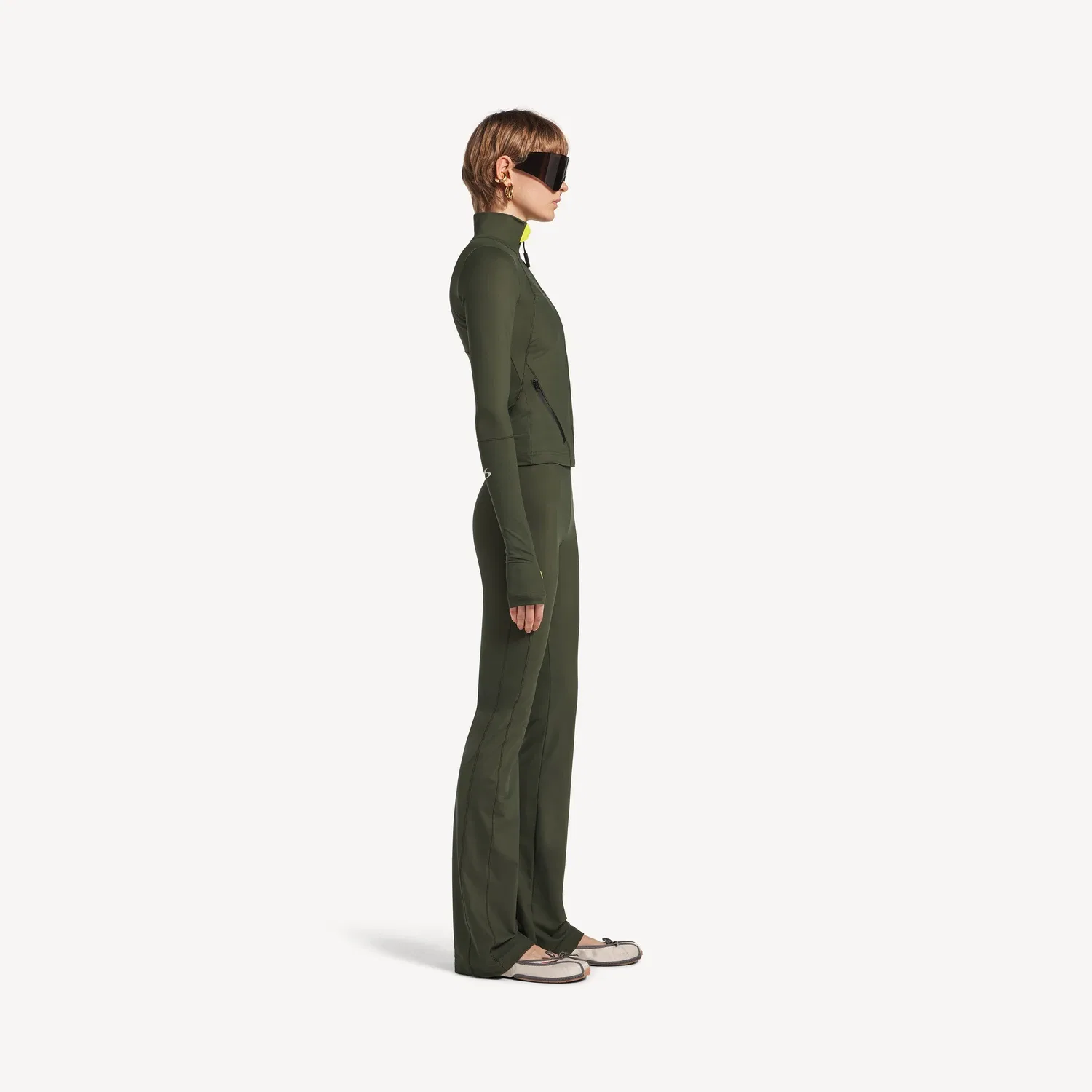 Женская облегающая куртка на молнии в стиле теквер, цвет хаки/лайм Balenciaga — фото 3