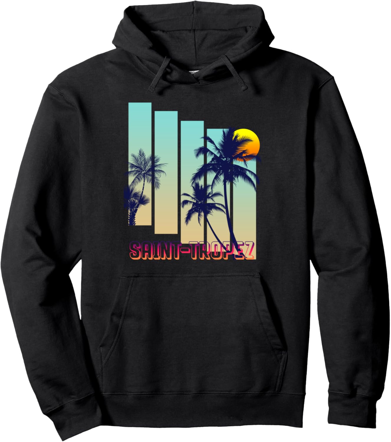 

Худи в стиле ретро-винтаж «Сен-Тропе» с изображением пальмы Saint-Tropez Retro Vintage Themed Designs, черный