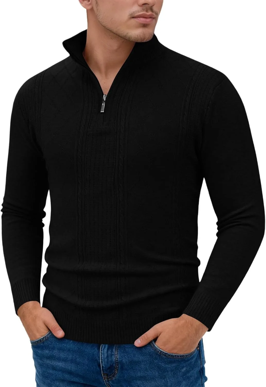 

Свитер-полузип мужской с длинным рукавом, Casual, Slim Fit