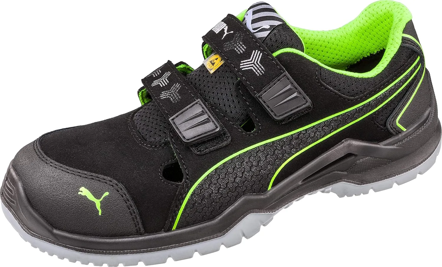 Сандалии защитные PUMA Safety Neodyme Green Low S1P ESD SRC с защитной стекловолоконной защитой маллических вставок, мужские, черный/зеленый