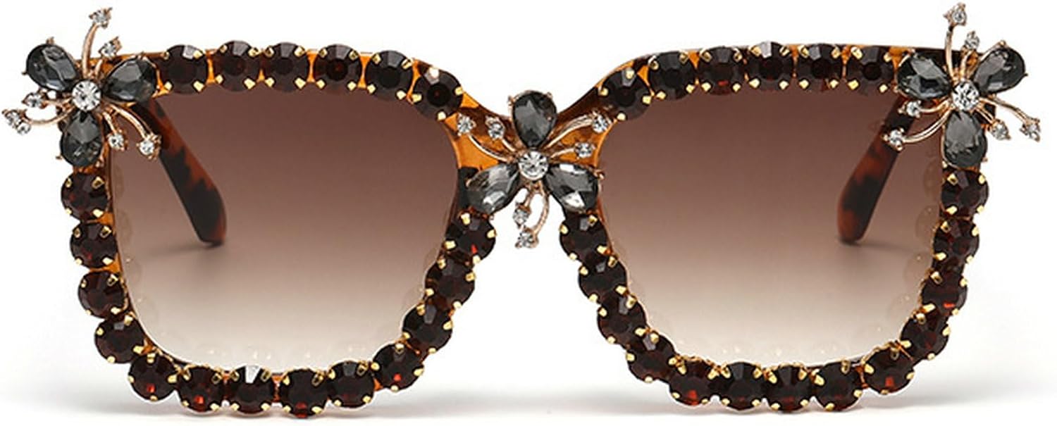 

Солнцезащитные очки Diamond Square для женщин, роскошные солнцезащитные очки с кристаллами и цветочным узором, винтажные женские солнцезащитные очки со стразами mincl, Leopard Brown