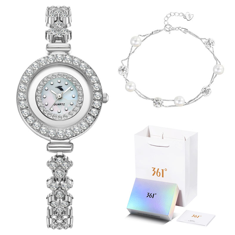 

361° Часы женские с кварцевым механизмом на металлическом ремешке и циферблатом цвета перламутра