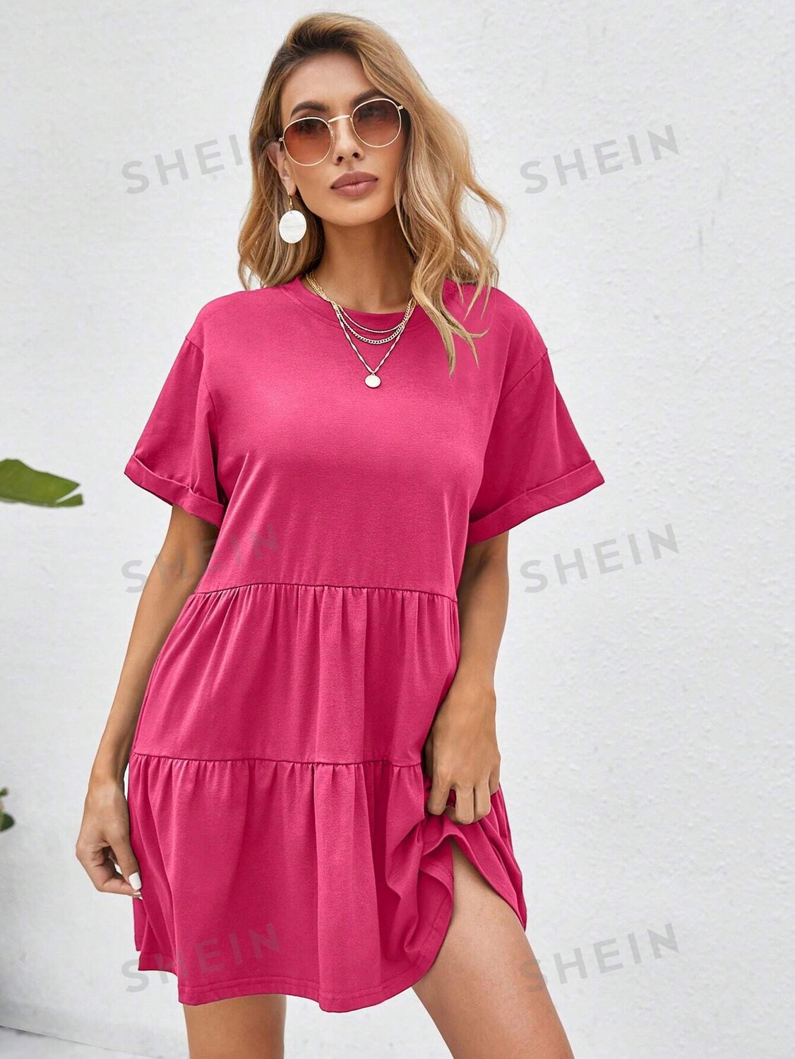 

Платье Shein Vcay с заниженными плечами и короткими рукавами, розовый