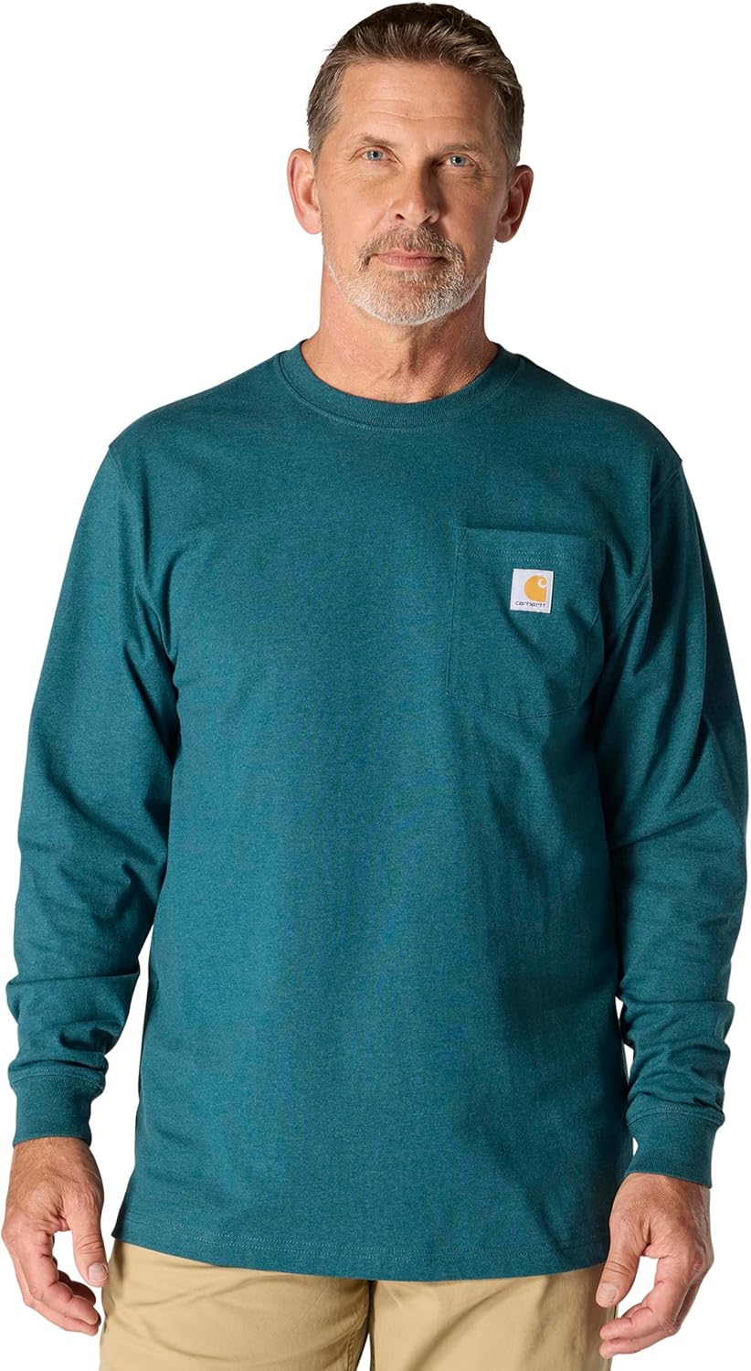 

Carhartt мужская рабочая футболка с карманом и длинным рукавом, Greenstone Heather, Зеленый, Carhartt мужская рабочая футболка с карманом и длинным рукавом, Greenstone Heather