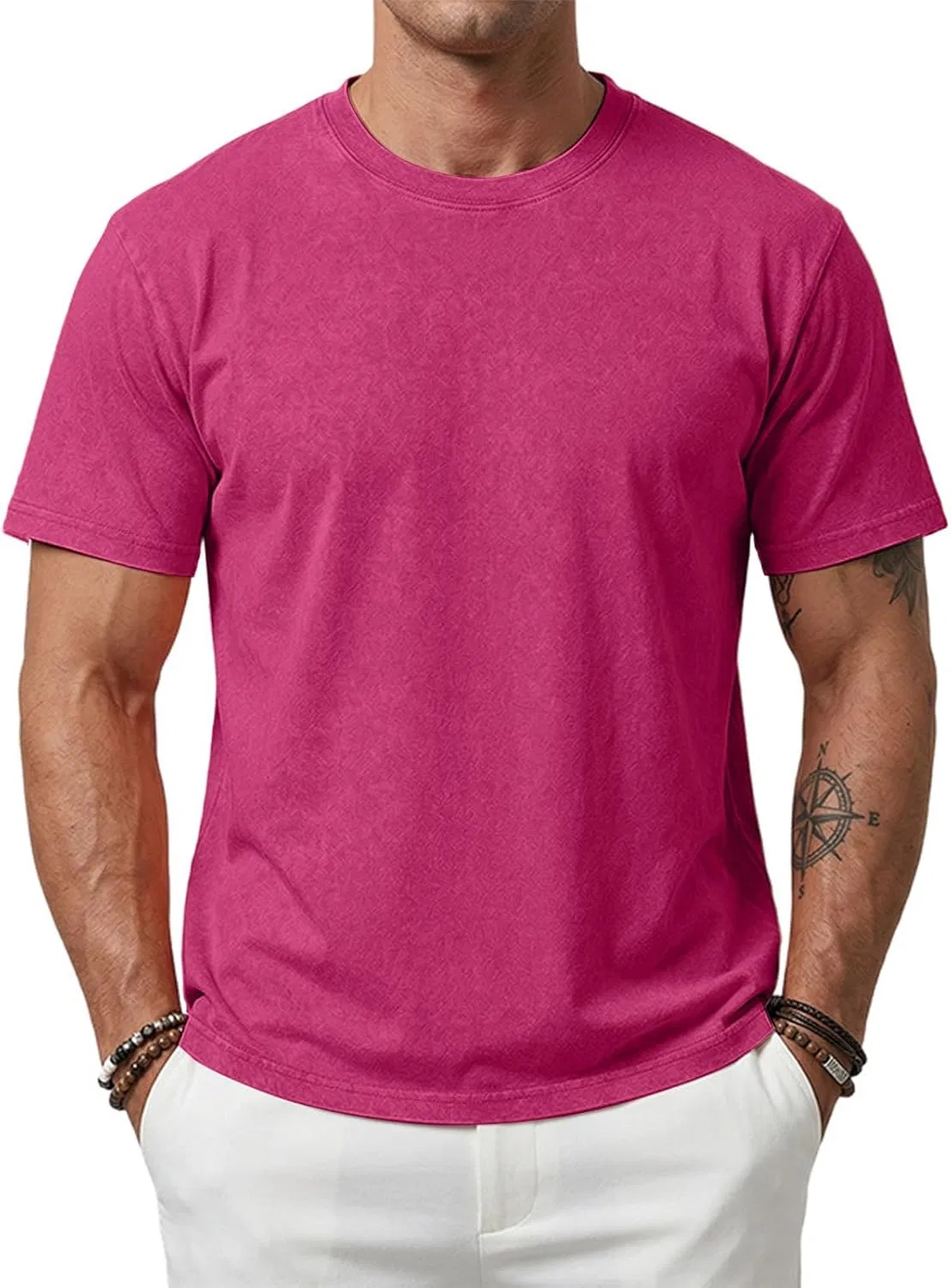 Футболка с коротким рукавом из хлопка, свободный крой, спортивная, Hot Pink