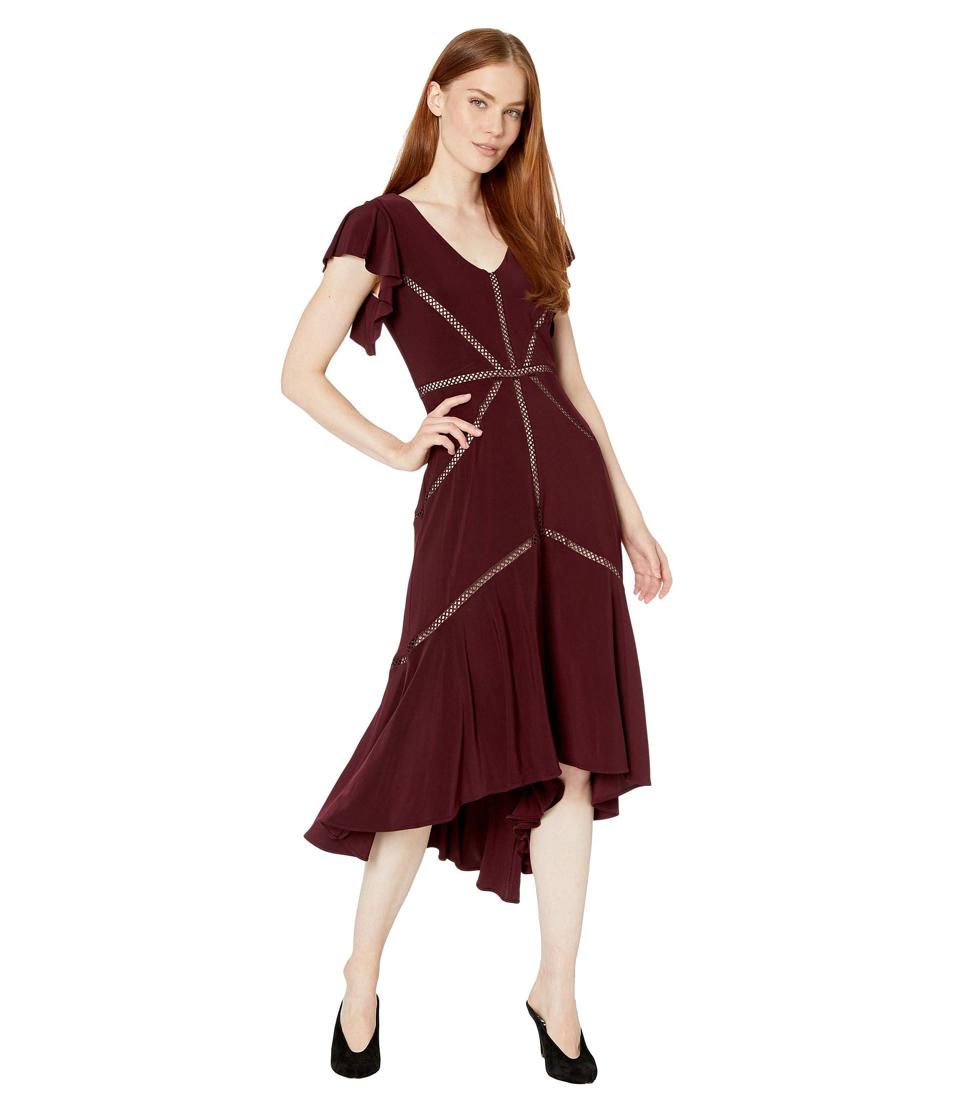 

Платье Taylor Ruffle Sleeve Solid High-Low Dress, Burgundy/Blush