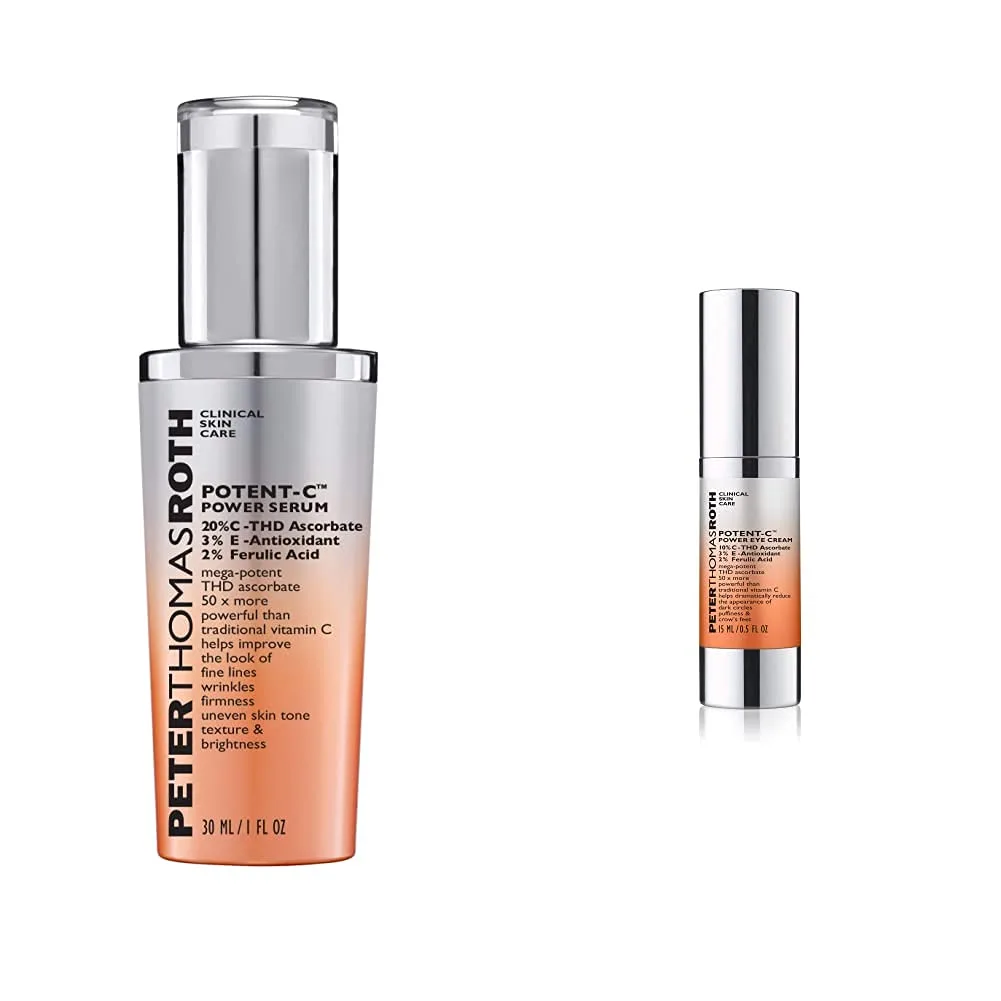 Peter Thomas Roth Potent-C Power Serum, осветляющая сыворотка с витамином C против морщин, и Potent-C Power Eye Cream, осветляющий крем для глаз с витамином C против темных кругов, отеков и "гусиных лапок"