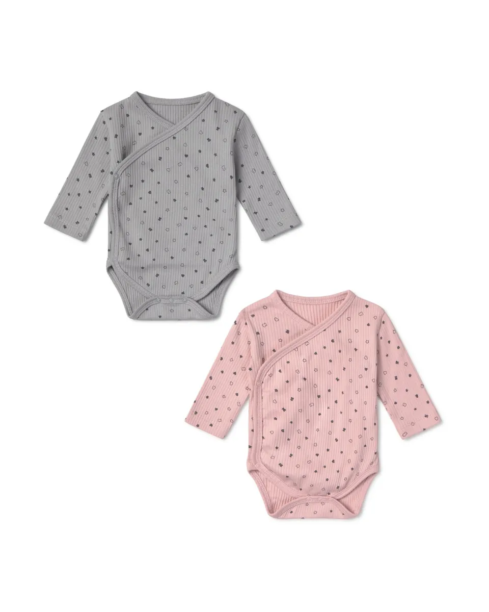 

Набор детских бодиков из рифленого трикотажа с принтами медвежат, звездочек и сердечек Tous, серый/розовый