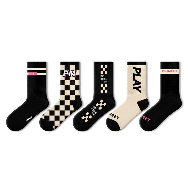 

Носки Crew Unisex, набор из 5 пар Primeet, 5 pack (черный розовый trendy socks)