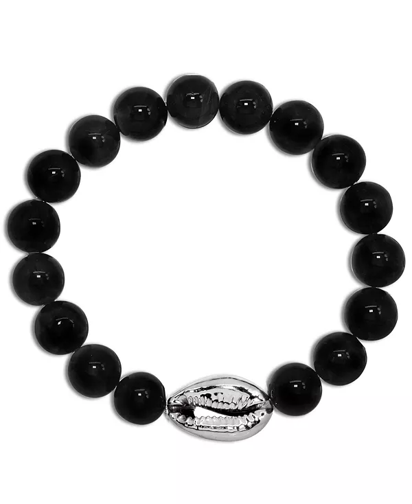 

Браслет из натуральных бусин и ракушек каури в серебряной или позолоченной оправе Macy'S, onyx/silver