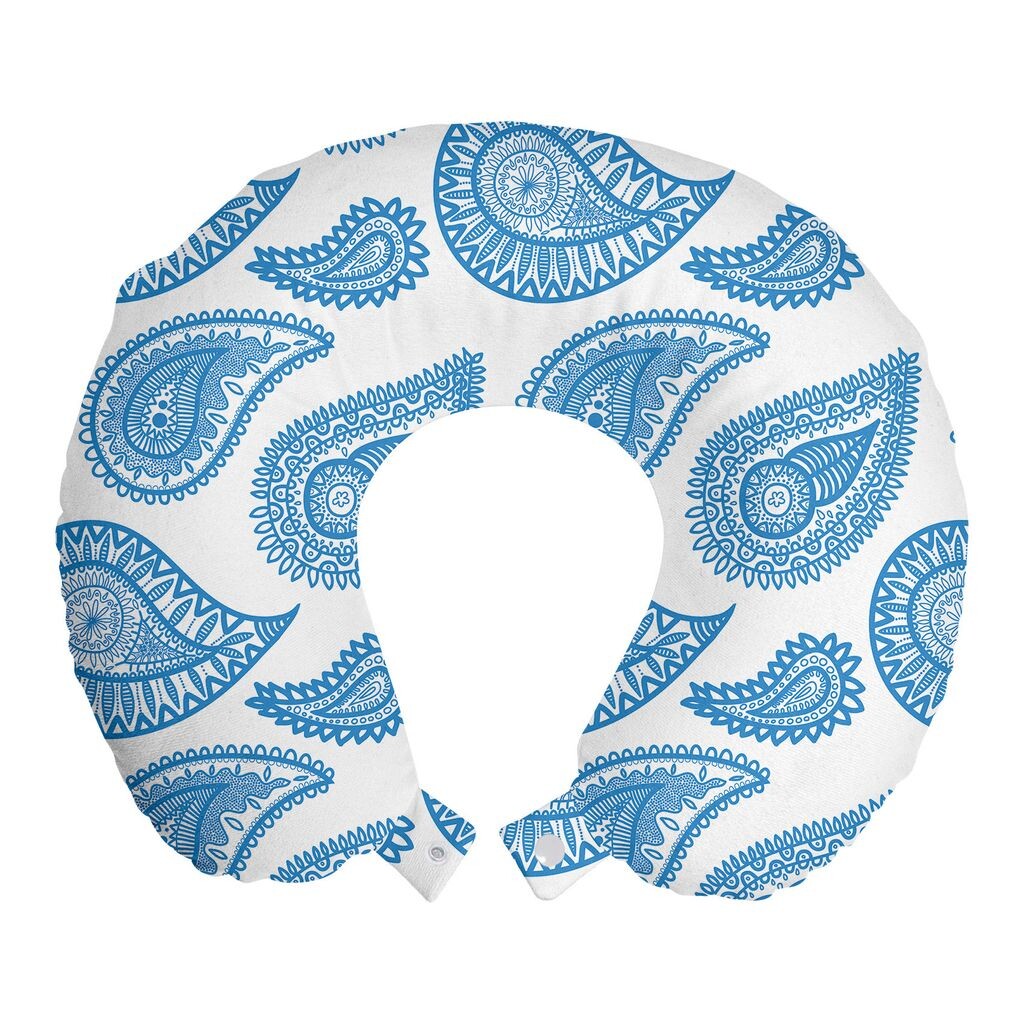 

ABAKUHAUS Дорожная подушка Paisley для поддержки шеи, сводная информация Традиционные азиатские дорожные принадлежности из пенопласта для самолета и автомобиля, 30x30 см, лазурный синий и белый
