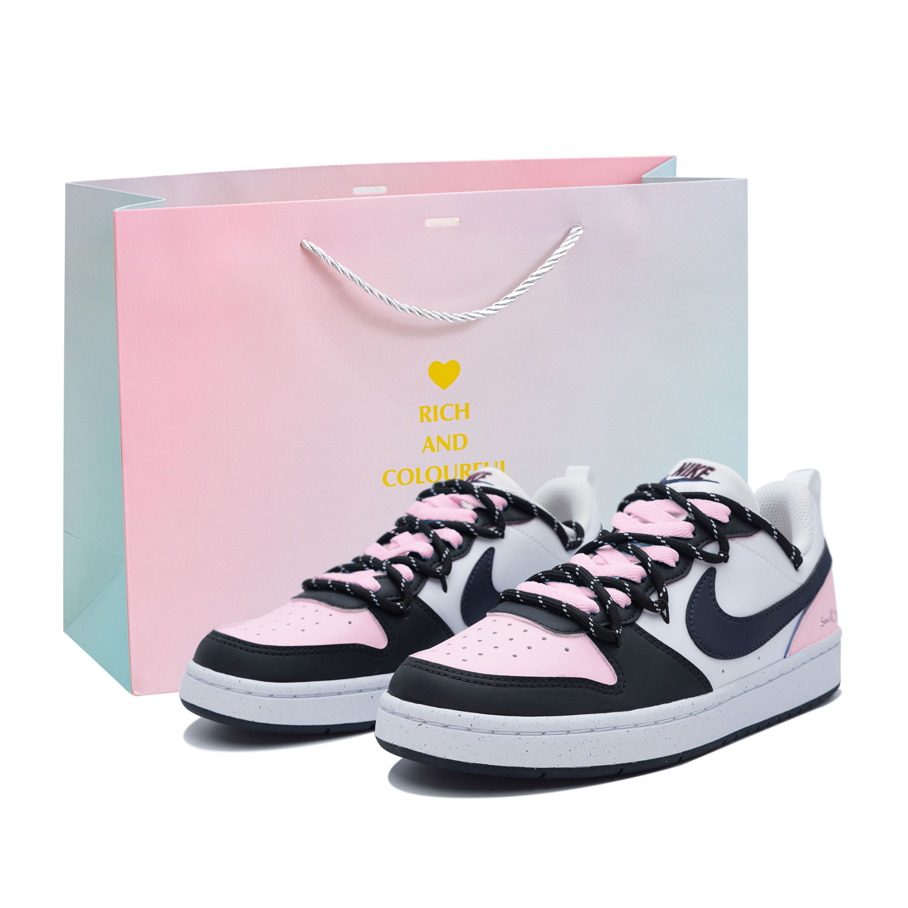 

Nike Court Borough нескользкие устойчивые к истиранию низкие кроссовки для скейтбординга Black Pink детские