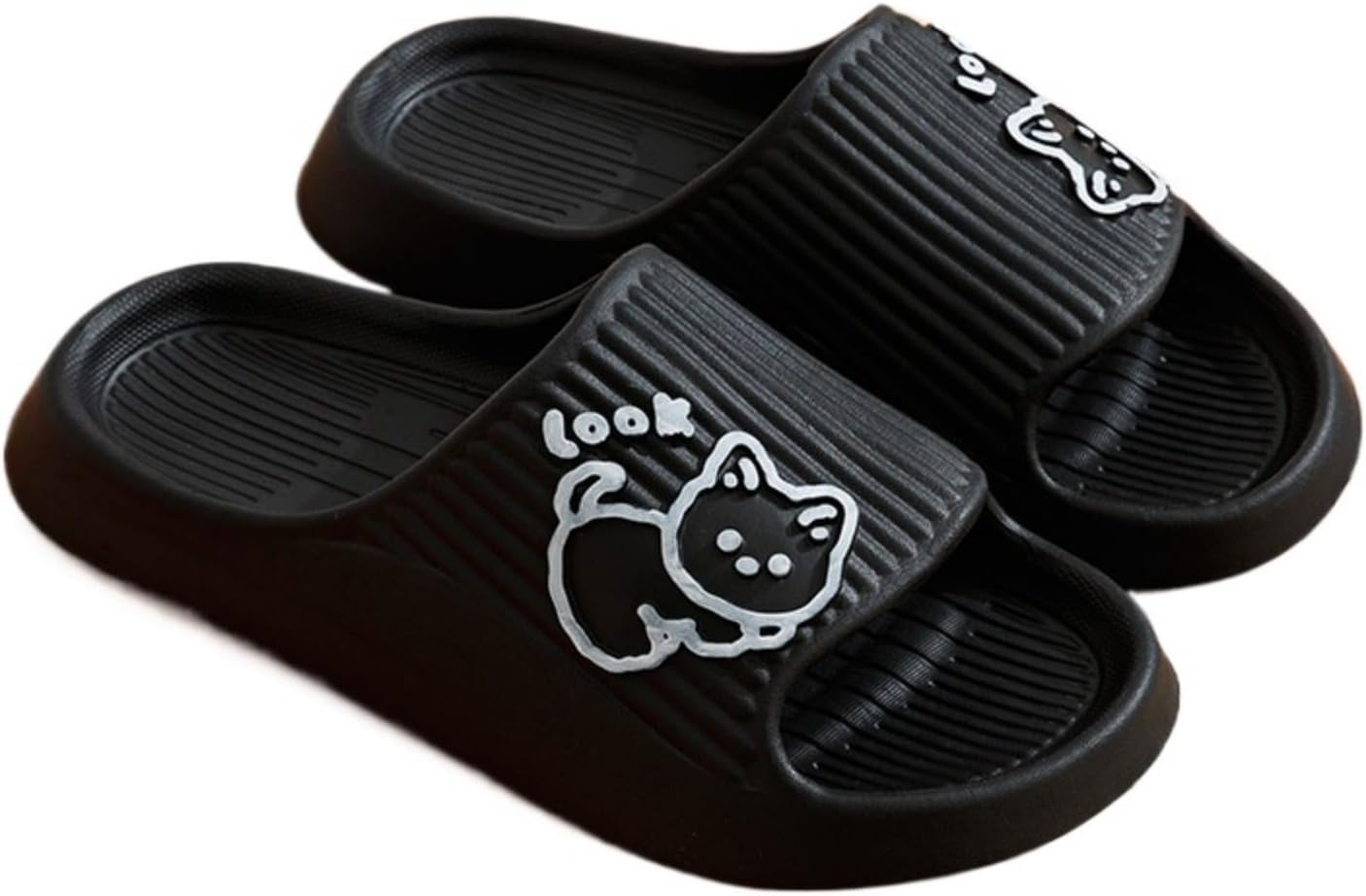 

Милые тапочки с кошкой для женщин и мужчин, для любителей кошек, сандалии, новинка, кавай, плюшевые, забавные, дешевые, не скользящие, для дома и улицы Elirar, черный