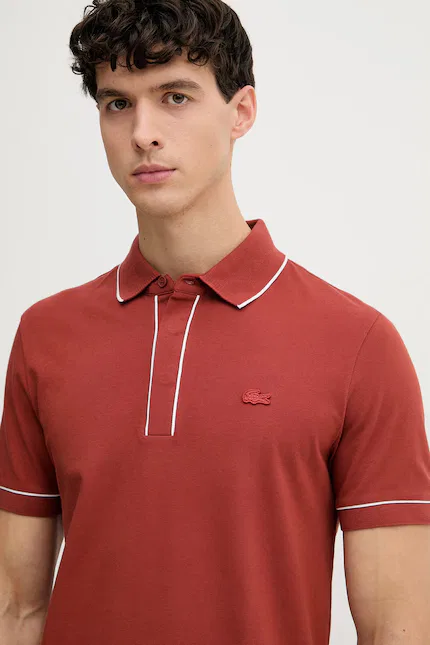 Поло эластичный хлопок Lacoste, оранжевый — фото 4