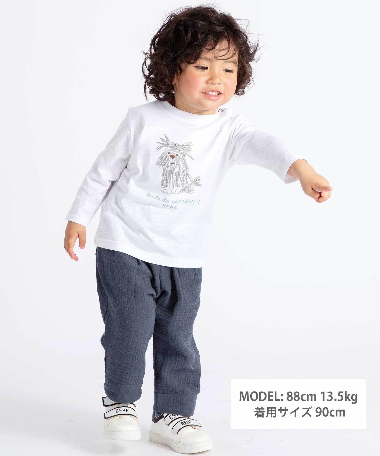 Футболка с длинным рукавом из фактурной джерси с принтом собаки (80-100 см) BeBe, White