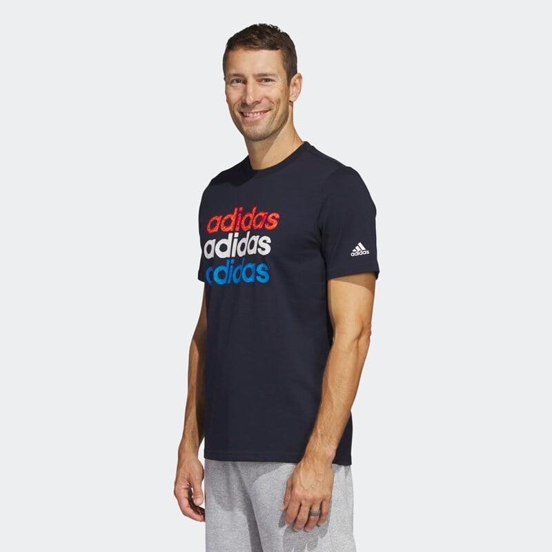 

Мужская футболка с мультилинейным спортивным рисунком Adidas, синий