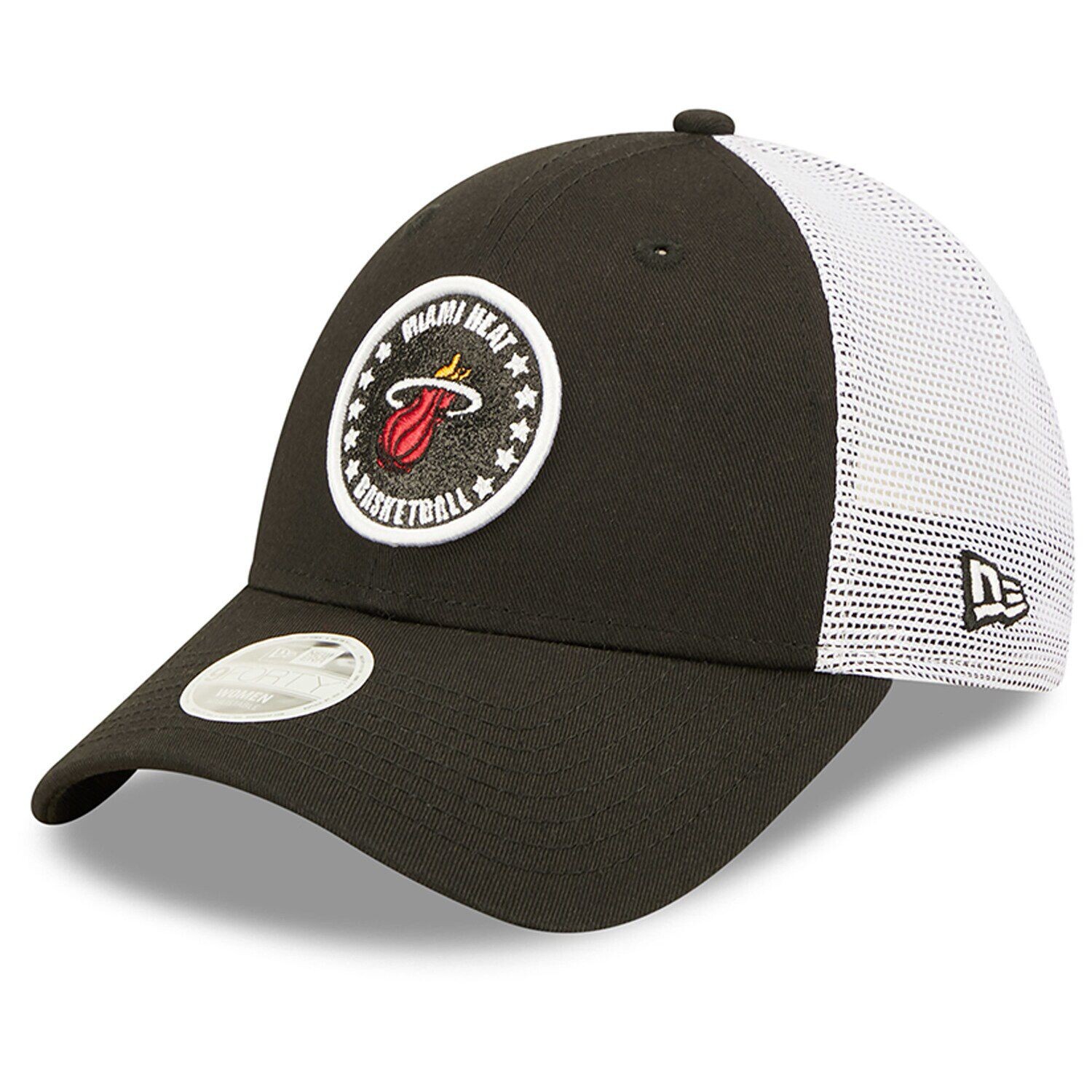 

Женская кепка New Era черно-белая с блестками и нашивкой Miami Heat 9FORTY Snapback New Era