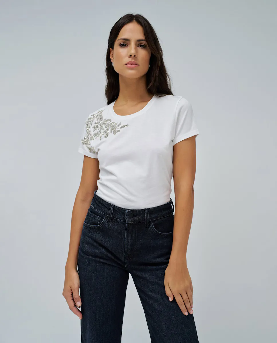 

Женская футболка с коротким рукавом и блестящими аппликациями Salsa Jeans, белый