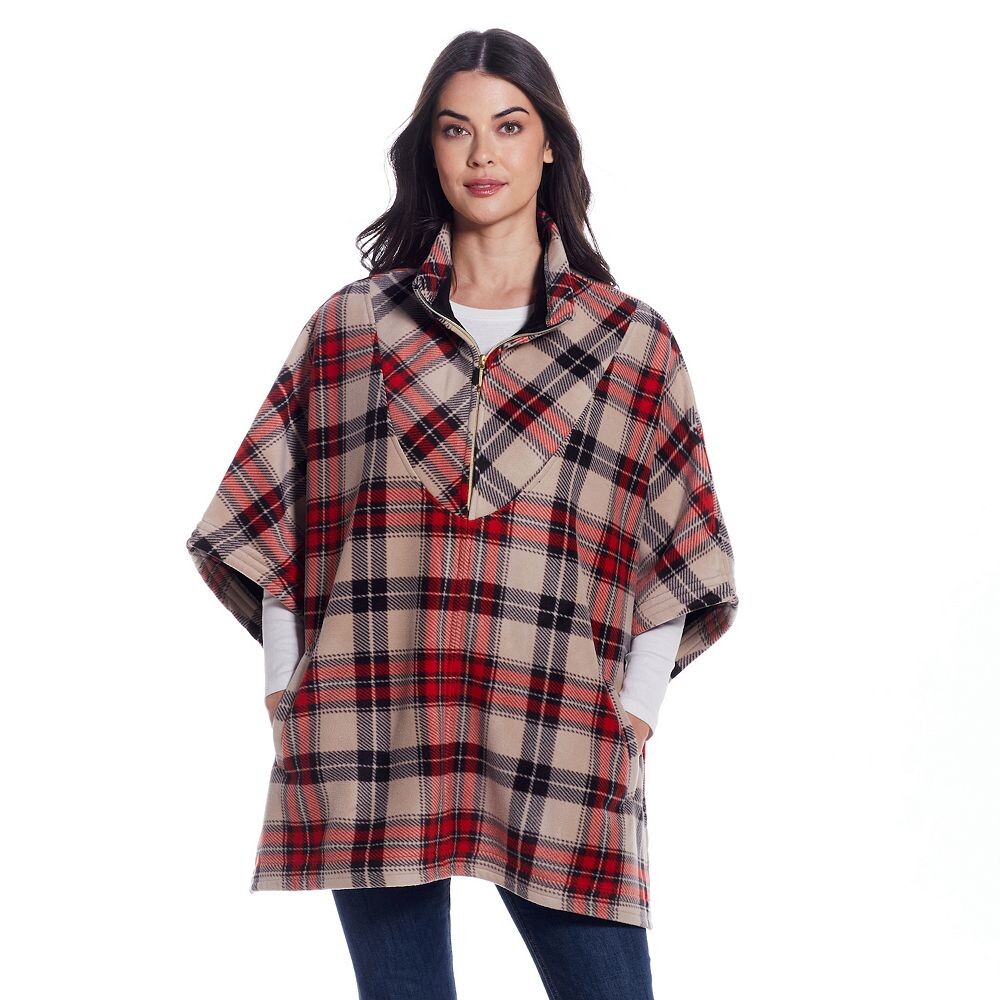 

Женское флисовое пончо с молнией Weathercast, цвет Red Tartan Plaid
