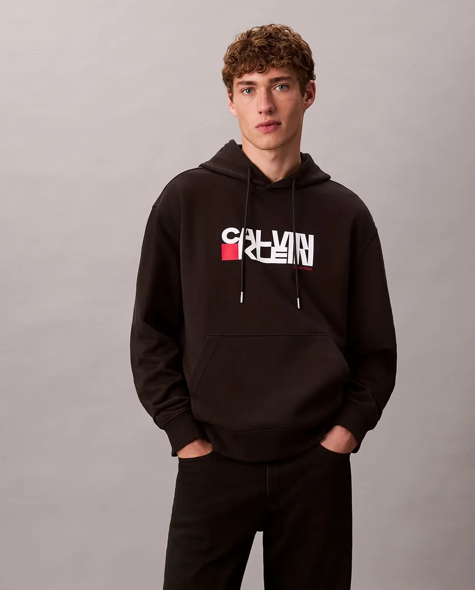 

Мужская толстовка с капюшоном и принтом Calvin Klein Jeans, черный