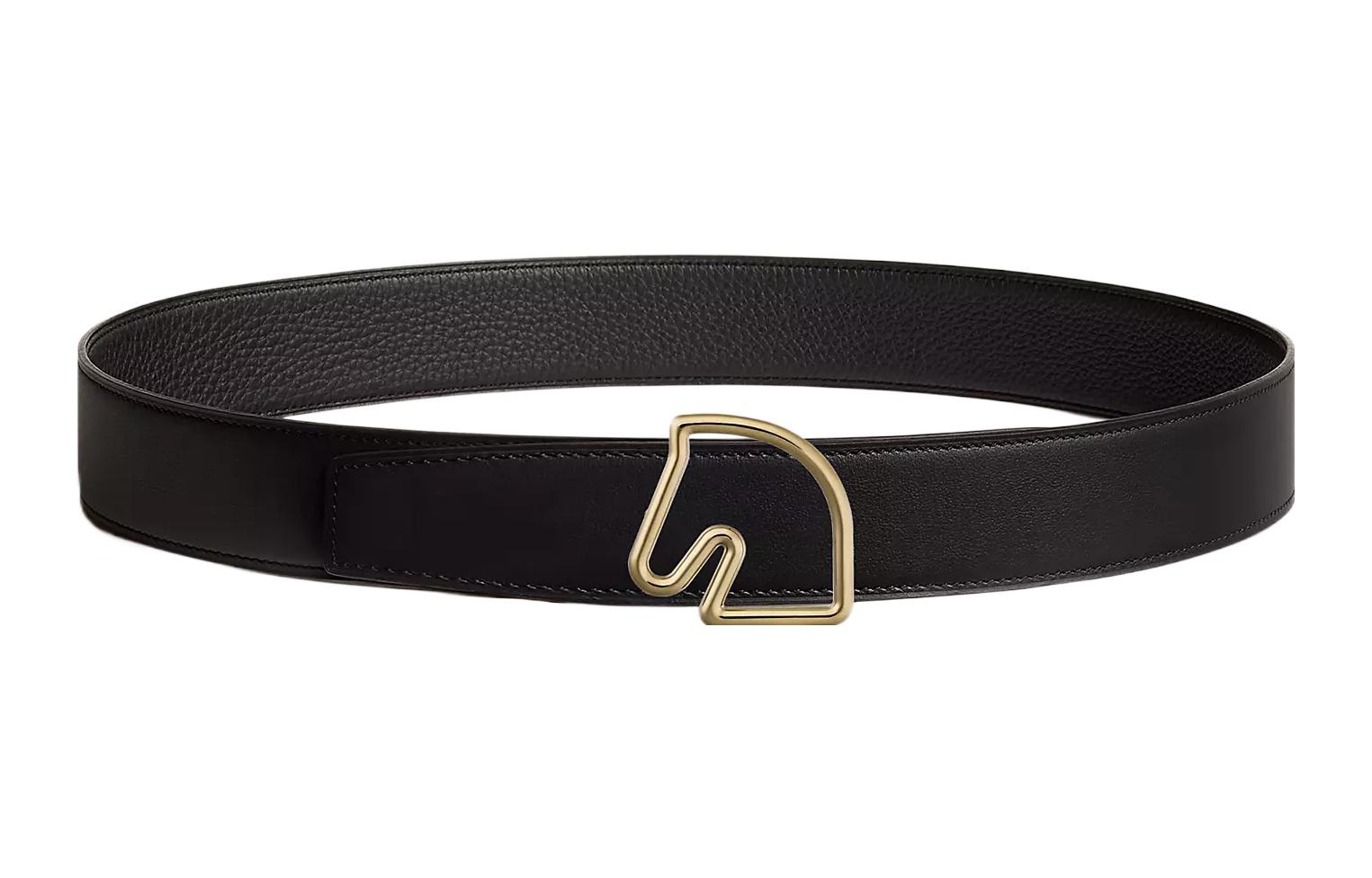 

HERMES Мужской кожаный ремень с двойной пряжкой, Black