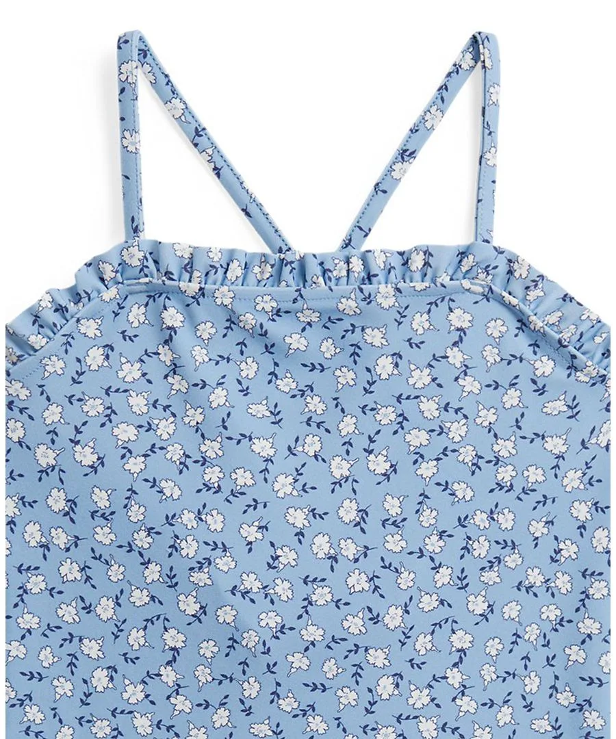 Детский цельный купальник с цветочным принтом и оборками, размеры 2T-6X Polo Ralph Lauren, georgeana floral синий — фото 3
